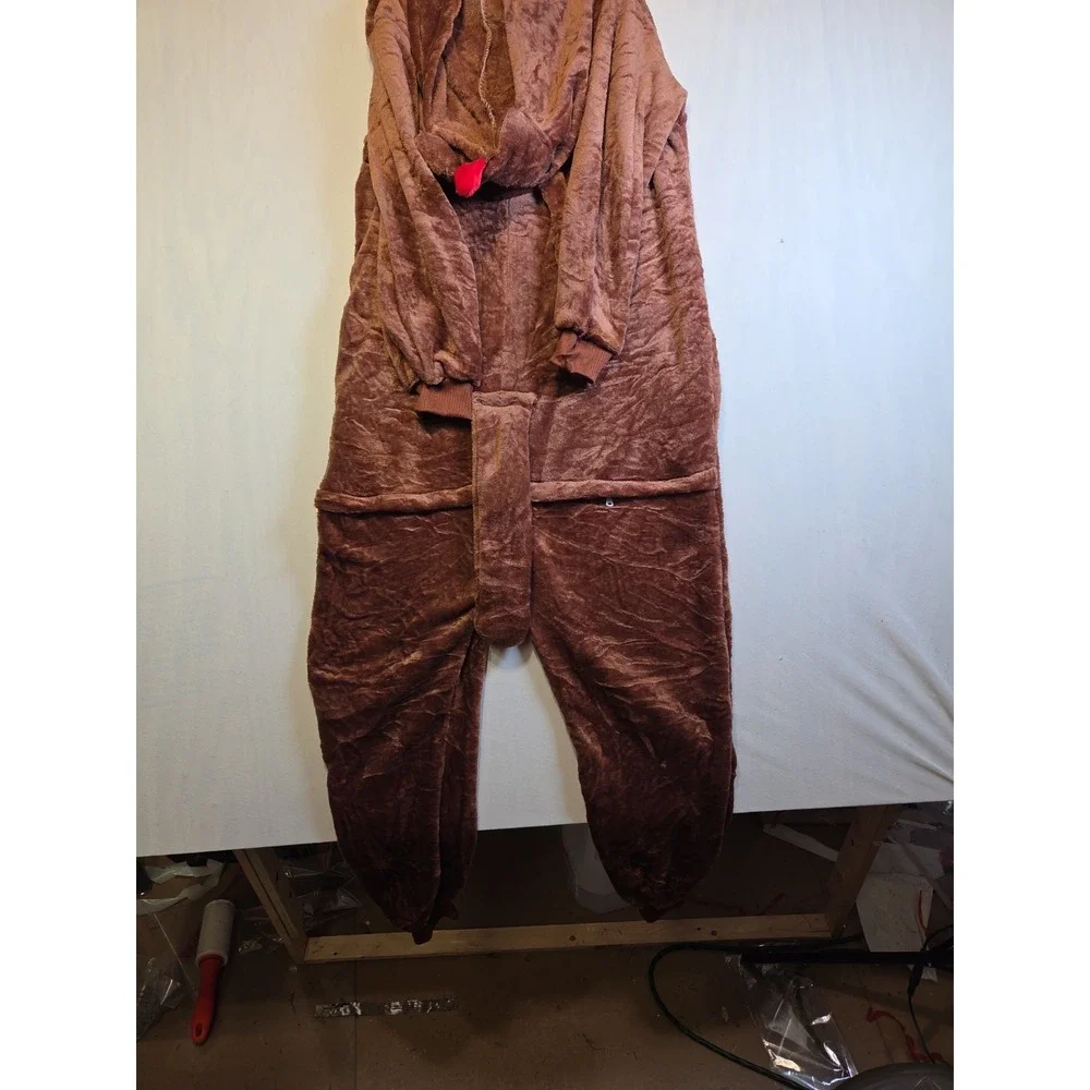 Dog Costume Adult Small Brown Plush Fleece Hooded Full Zip Cosplay Halloween